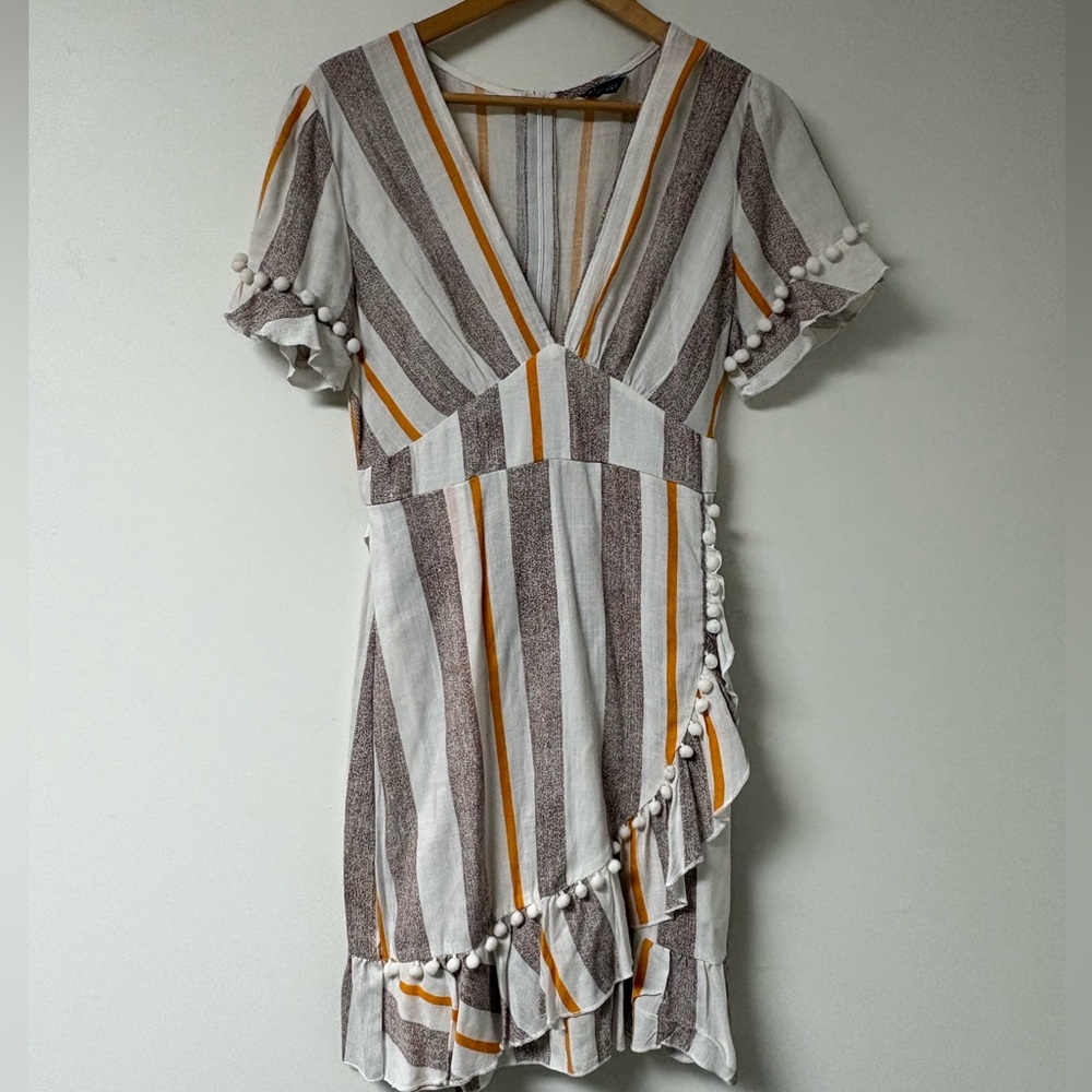 Simplee Asymmetrical Dress with Brown and Orange Stripes
